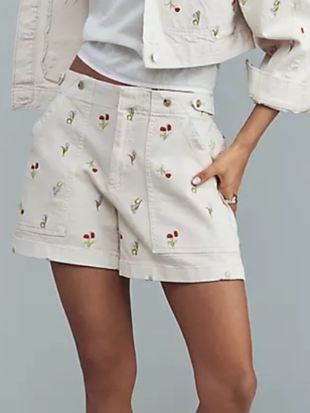 Anthropologie Pilcro Embroidered Cream Women's Shorts